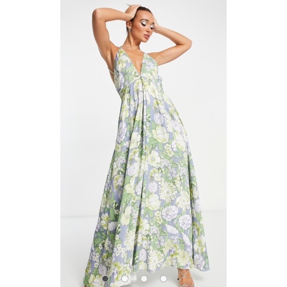 ASOS Edition Floral Maxi Dress Open Back Plunge Neck Autum wedding Size US 8. #6